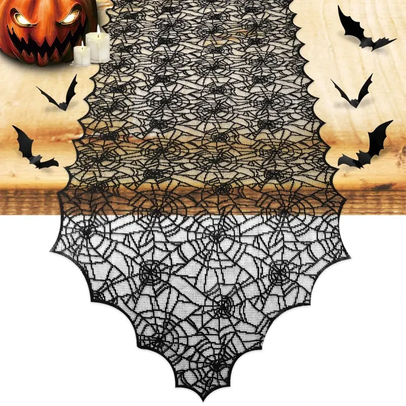

Halloween Table Flag Table Runner Home Decoration Fireplace Cloth Curtain Lace Tablecloth Spider Web Haunted House Decor Party