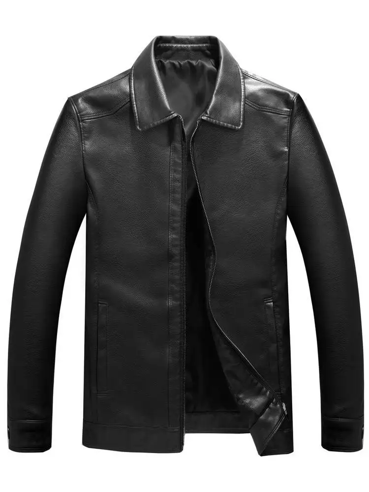 

Autumn Casual Men's Leather Jaet Long Loose Fit with kets Youthful Vitali Sle Zipper Closure Faionable Simulated L...