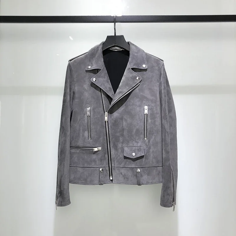 Mist Grey L01 Mist Grey, Fleece Lambskin, Slim Bike Jacket, Leather Jacket