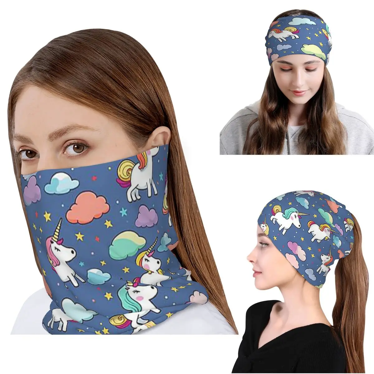 Pañuelo multifuncional con diseño de unicornio de dibujos animados, ideal para decoración de habitación infantil, cálido para ciclismo, como bufanda, mascarilla, gorro o gorro tipo beanie, para hombres, mujeres y adultos