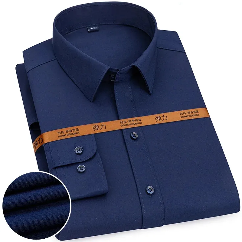 2024 Spring Slim-fit Business Work Clothes Men\'s Long-sleeved Stretch Shirt Men Free Ironing Casual Social Solid Color Shirts