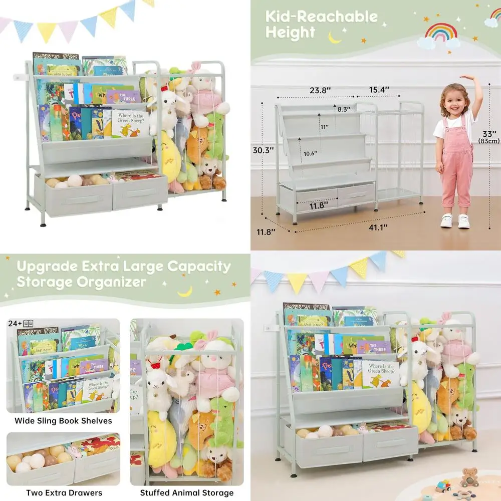 

3-Tier Montessori Toddler Bookcase with Toy Storage for Kids' Rooms, Nursery, Playroom, and Bedroom