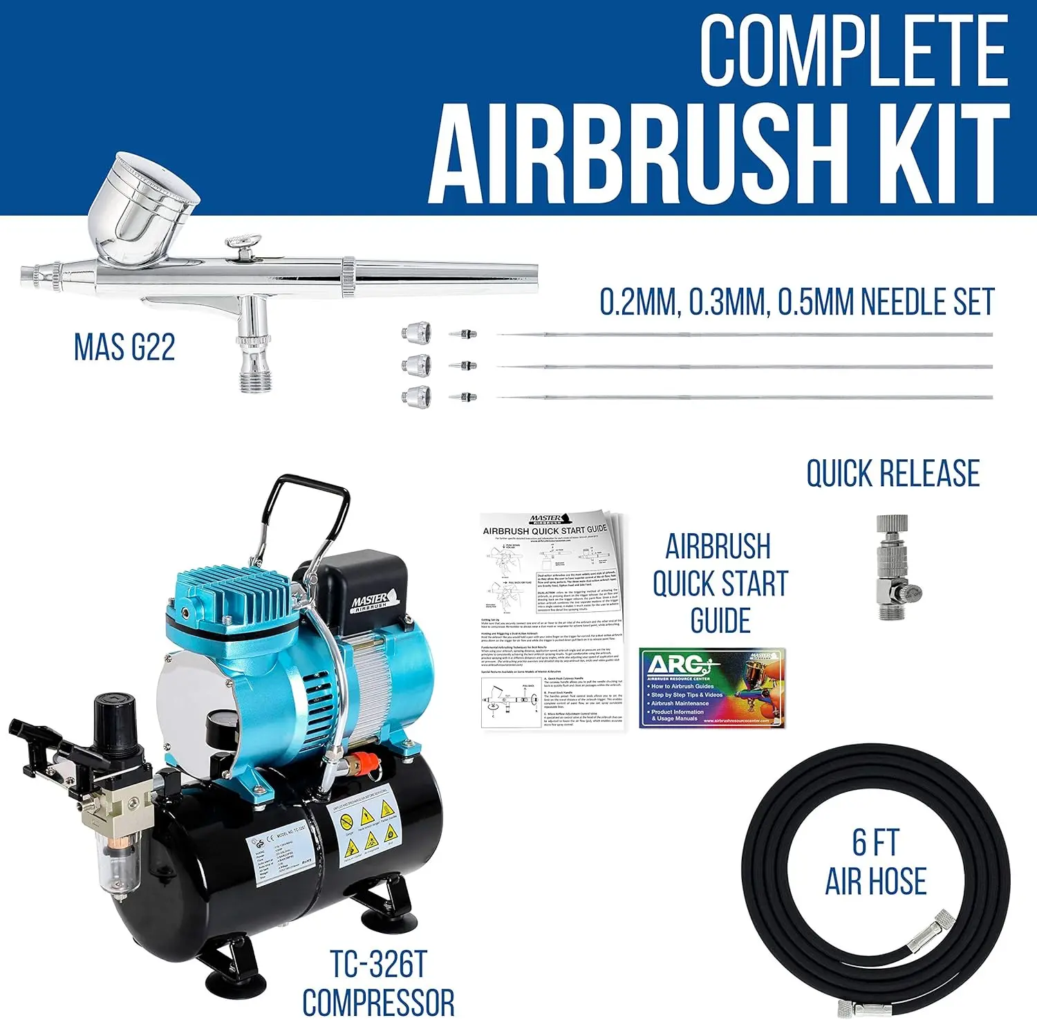 Cool Runner II Dual Fan Air Tank Compressor System Kit with a Pro Set G222 Gravity Airbrush Kit with 3 Tips 0.2, 0.3 & 0.5 mm