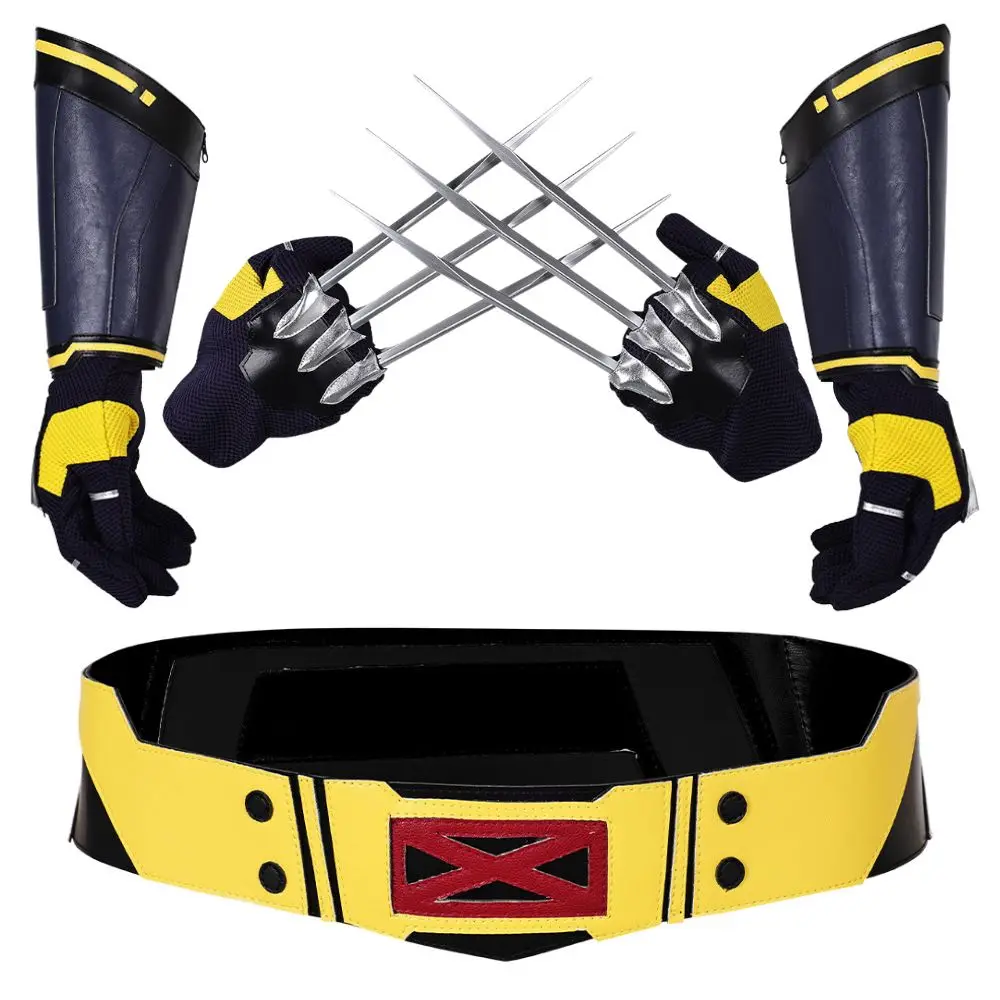 Déguisement Cosplay Wolverine pour hommes, accessoires de costume de carnaval d'Halloween, ceinture, gants, griffes, fantaisie, fréquence, piscine, sourire, héros