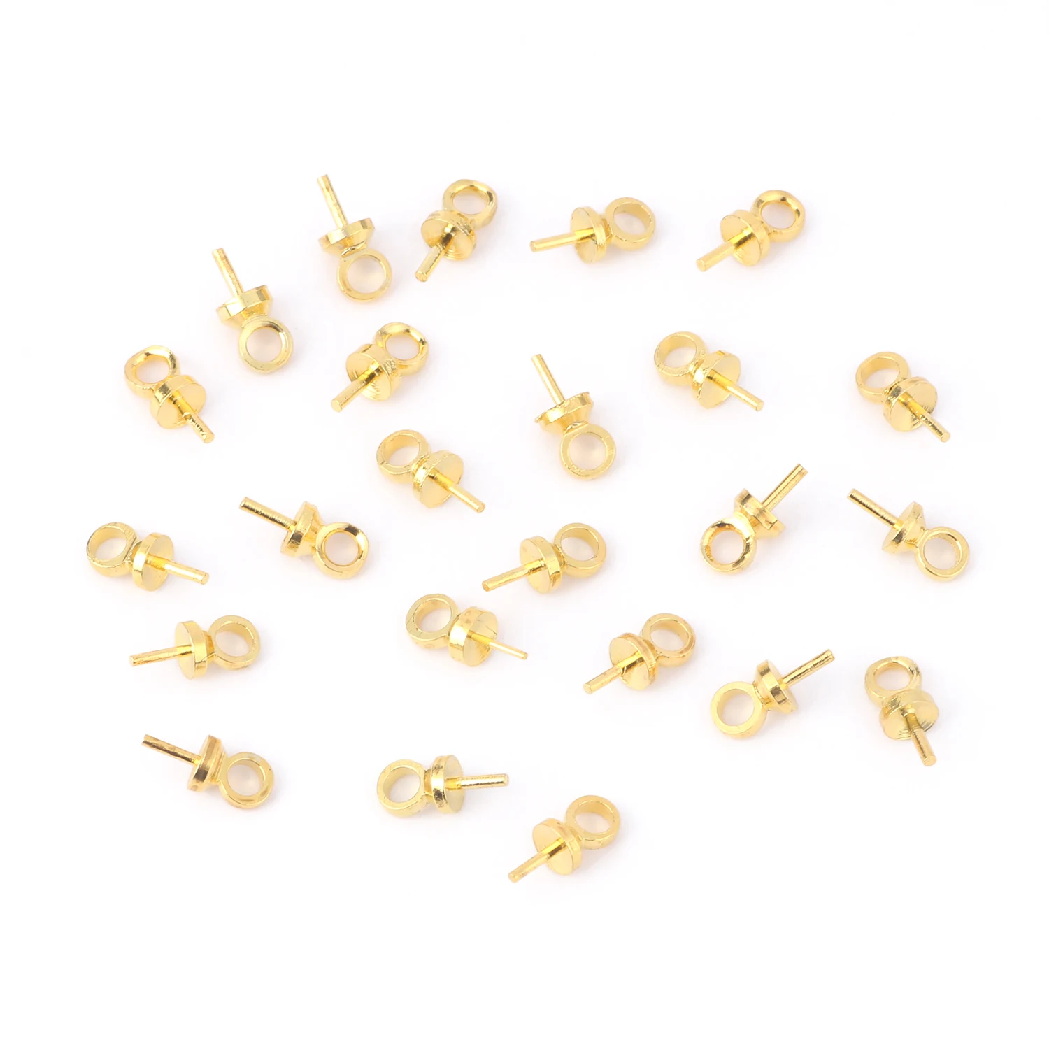 100pcs Copper Gold Tone Screw Eyes Bails Top Drilled Beads End Caps Pendant DIY Charms Connectors Jewelry Finding