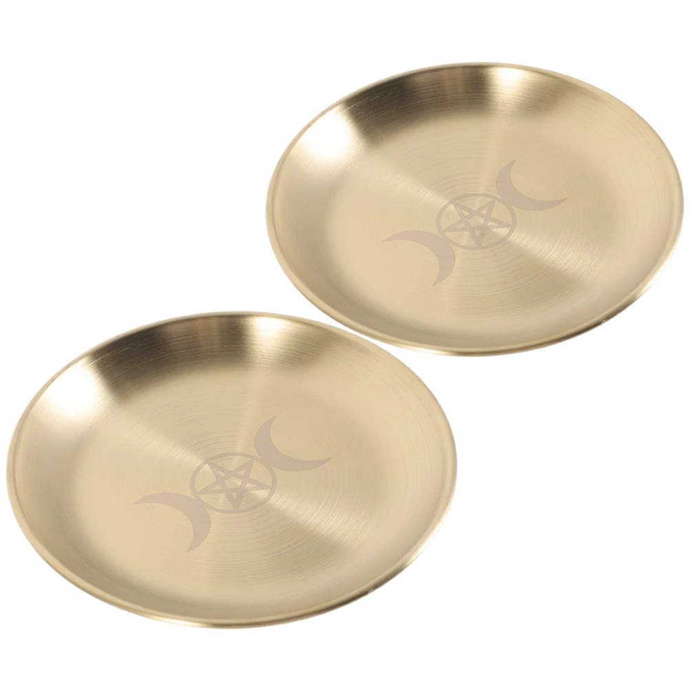 

2pcs Three Moon Gold Plate Pentagram C Holder Tray Decorative Iron Altar Altar C Tray Storage Display Metal Home
