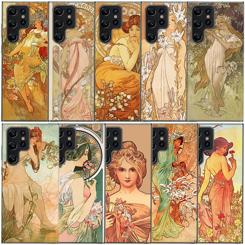 Alfons Mucha Primavera Clear Phone Case For Samsung Galaxy S20 S21 S23 FE S22 Plus S24 Ultra S10 S10E S9 S8 Soft Back Cover