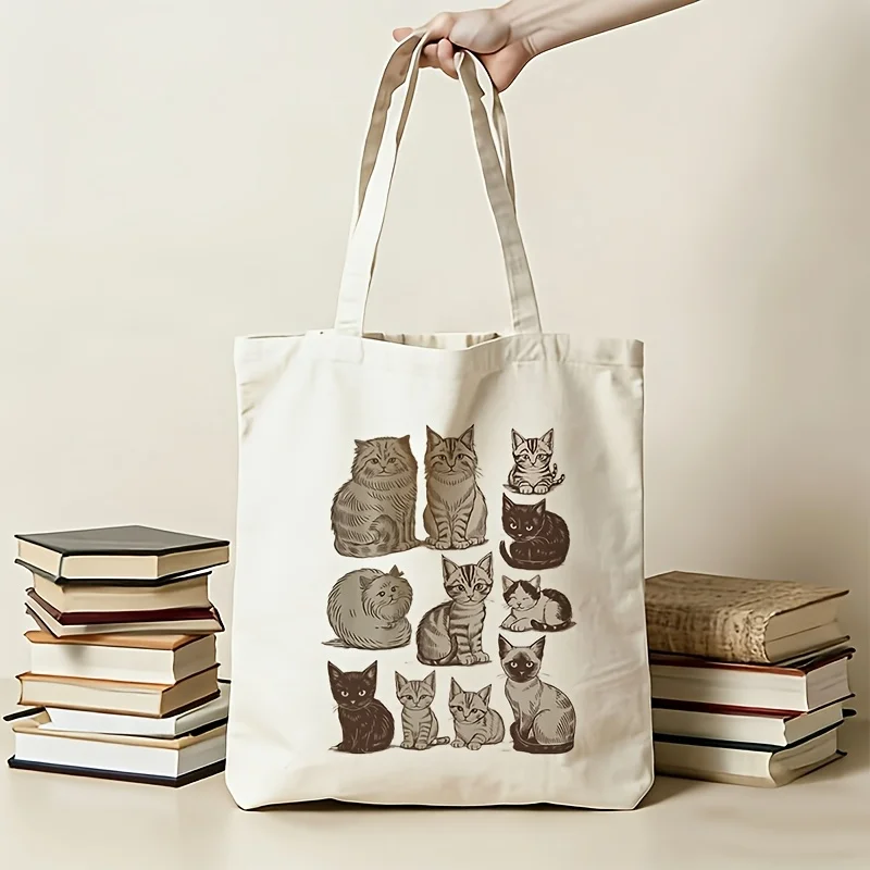 Literary Retro Cat Collection Illustration Shoulder Bag Canvas Bag The First Choice for Valentine’s Day/Birthday Gifts Commuting
