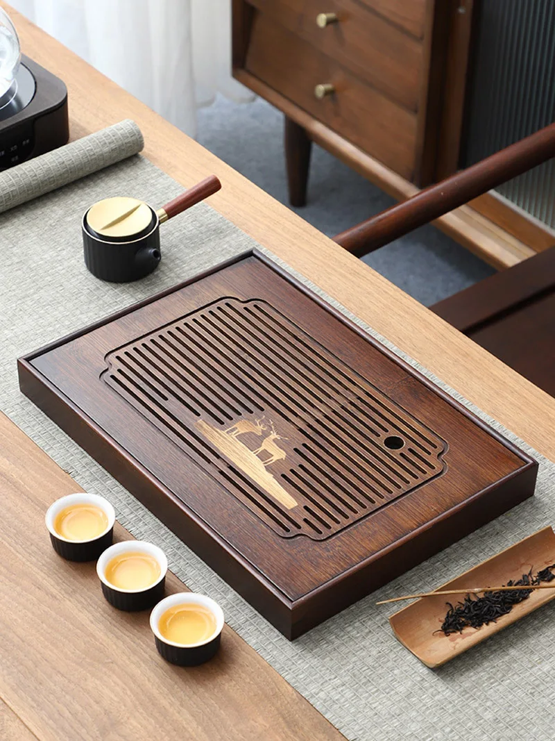 

Large Capacity Water Storage Bamboo Tea Tray Rectangle Tea Board Chinese Kung Fu Puer Tea Service Ceremony Office Accessory