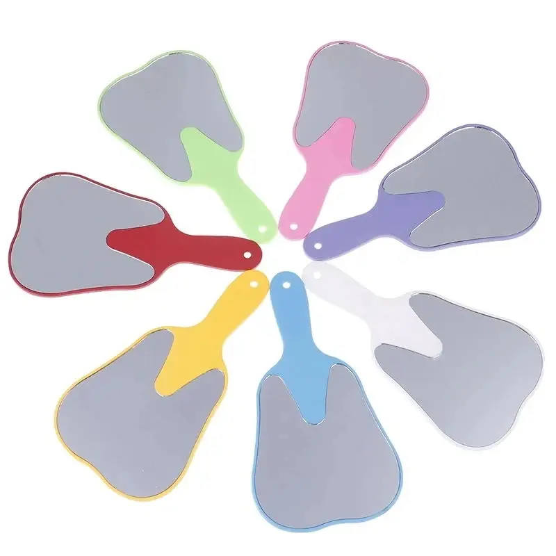 1PC Tooth Shaped Handheld Mirror Handheld Dental Mouth Mirror Unbreakable Plastic Makeup Mirror High Definition Dental Mirrors