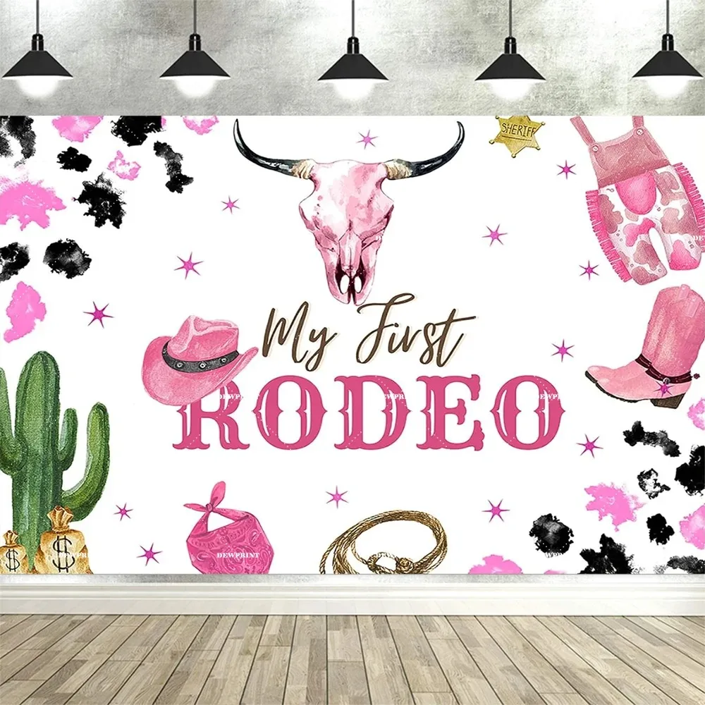 

Western Cowboy Pink Boots Hat Birthday Banner Background, Wild Country Children's Birthday Party Costume Photography Background