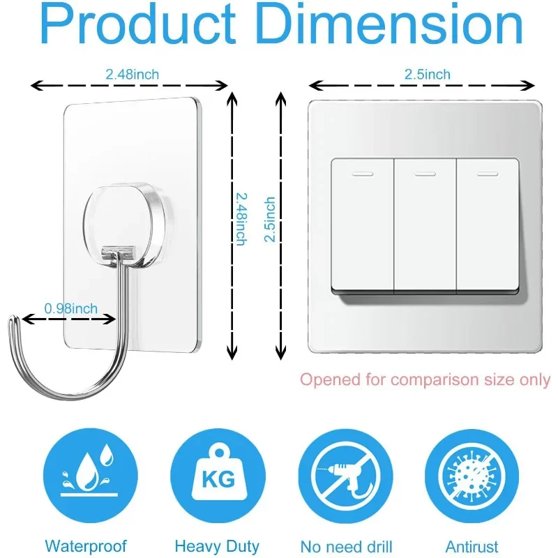 خطافات لاصقة كبيرة لتعليق خطافات الحائط شديدة التحمل، خطاف شفاف ذاتي اللصق لباب دش الحمام #2