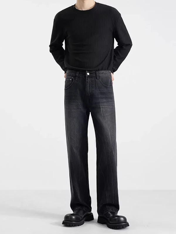 

Loose Straight Leg Men's Jeans Bla Waed Casual Spring Autumn New Sle Versatile Long Trousers Comfortable Breathable