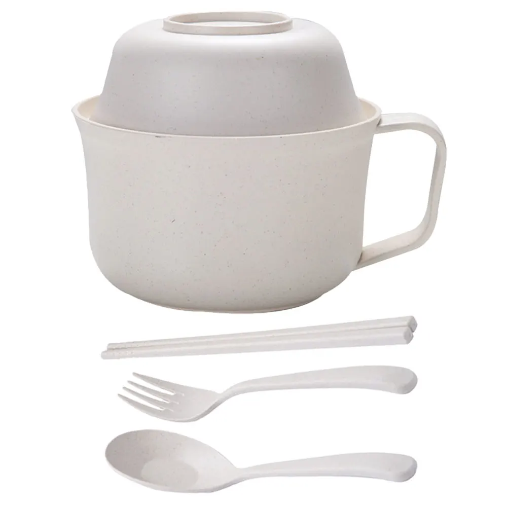 

1 Set Wheat Straw Bento Bowl With Lid Tableware Compact Ramen Soup Salad Rice Container Reusable Lightweight Kitchen Gadget