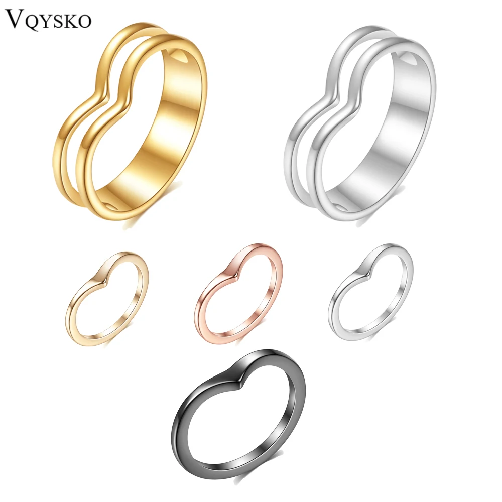 VQYSKO 2025 Design-Stil, doppelter V-Einzel-V-5-mm-Edelstahl-Ring mit geometrischer Krümmung, einfach und modisch