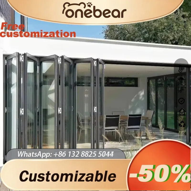 Any Size Custom Hurricane Proof Exterior Aluminum Bifold Accordion Glass Door Stylish Flexible Space Partition System