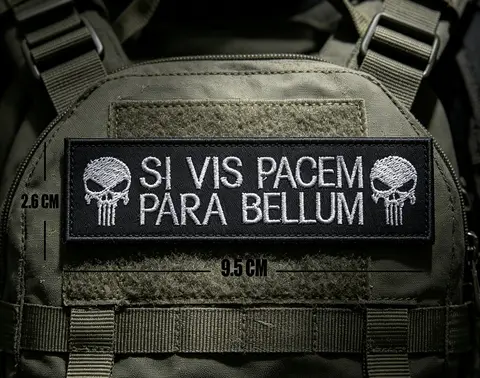 SI VIS PACEM PARA BELLUM Embroidered Patch Hook and Loop, Skull Decorative Badge for Backpack Vest
