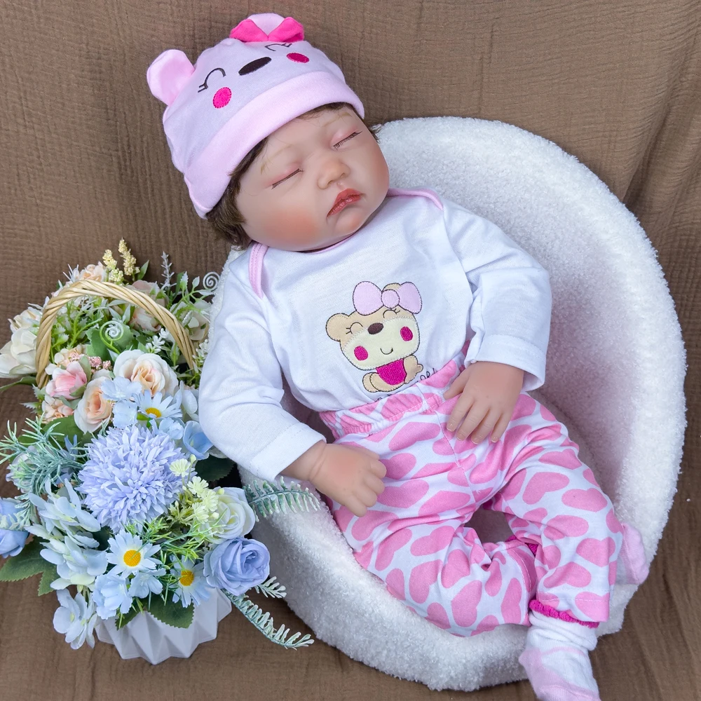 دمية تولد من جديد من القماش مقاس 22 بوصة - دمية فينيل نابضة بالحياة مع عيون مغلقة، شعر متجذر يدويًا، آمنة للأطفال من سن 3 سنوات فما فوق، مثالية لـ Prete