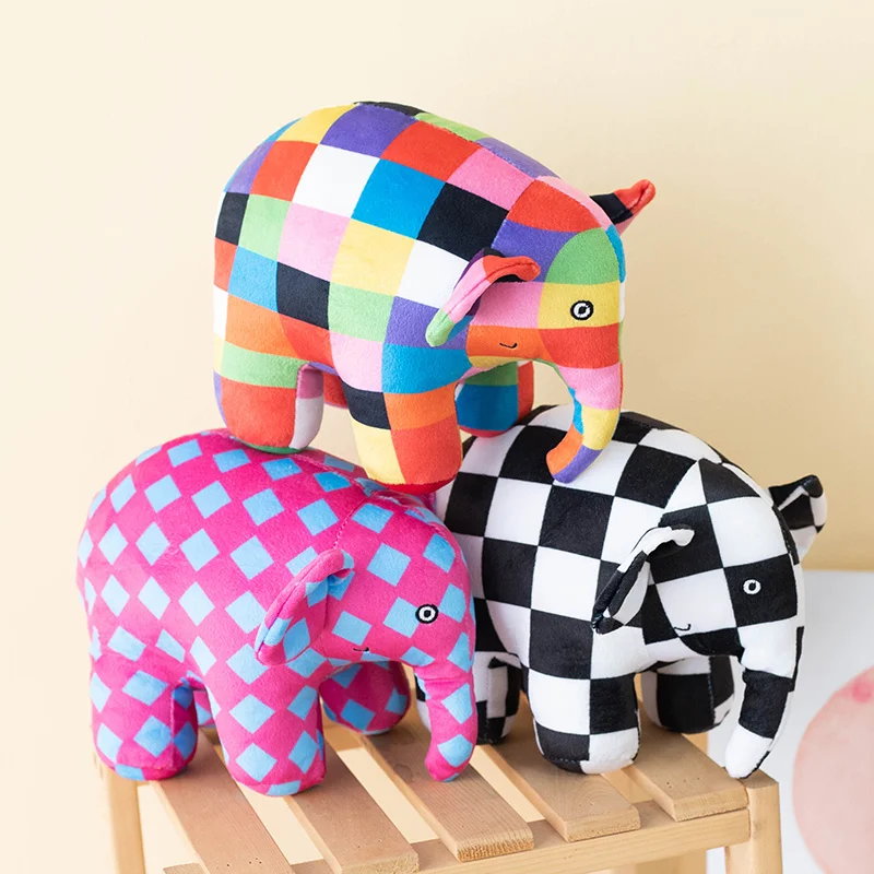 

30CM Kawaii Anime Elmer The Elephant Figure Plush Doll Cute Cartoon Plaid Elephant Emma Plush Toy Kids Gift Christmas Gift