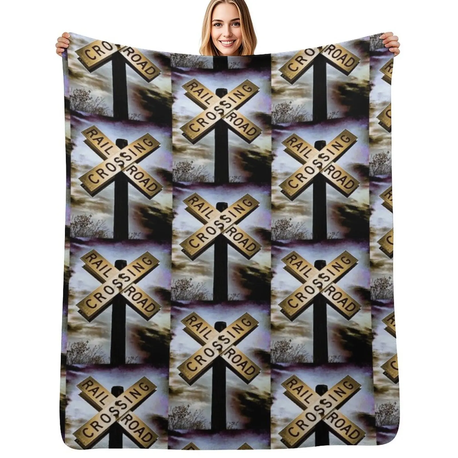 

Railroad Crossing USA Throw Blanket Summer Cool Breathable Blanket for Sleeping