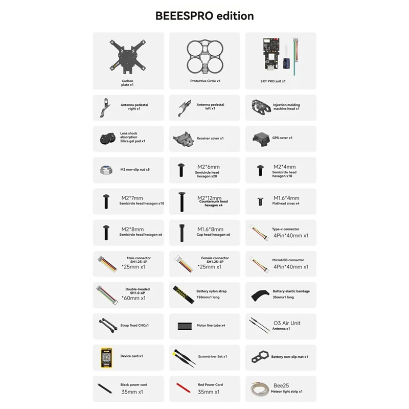 رائعة-لـ Speedybee Bee25 2.5 بوصة طقم إطارات سماعة لاسلكية تعمل بالبلوتوث ضبط الإطار مع شريط إضاءة لأجزاء الطائرة بدون طيار O3 HD VTX