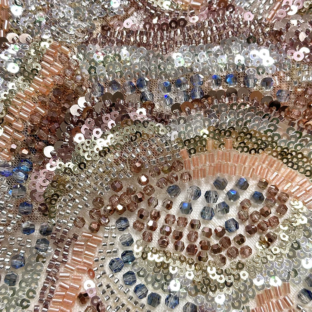 African lace beaded tulle fabric Nigerian French sequined beaded embroidery lady gown Wedding party bridal sewing gown