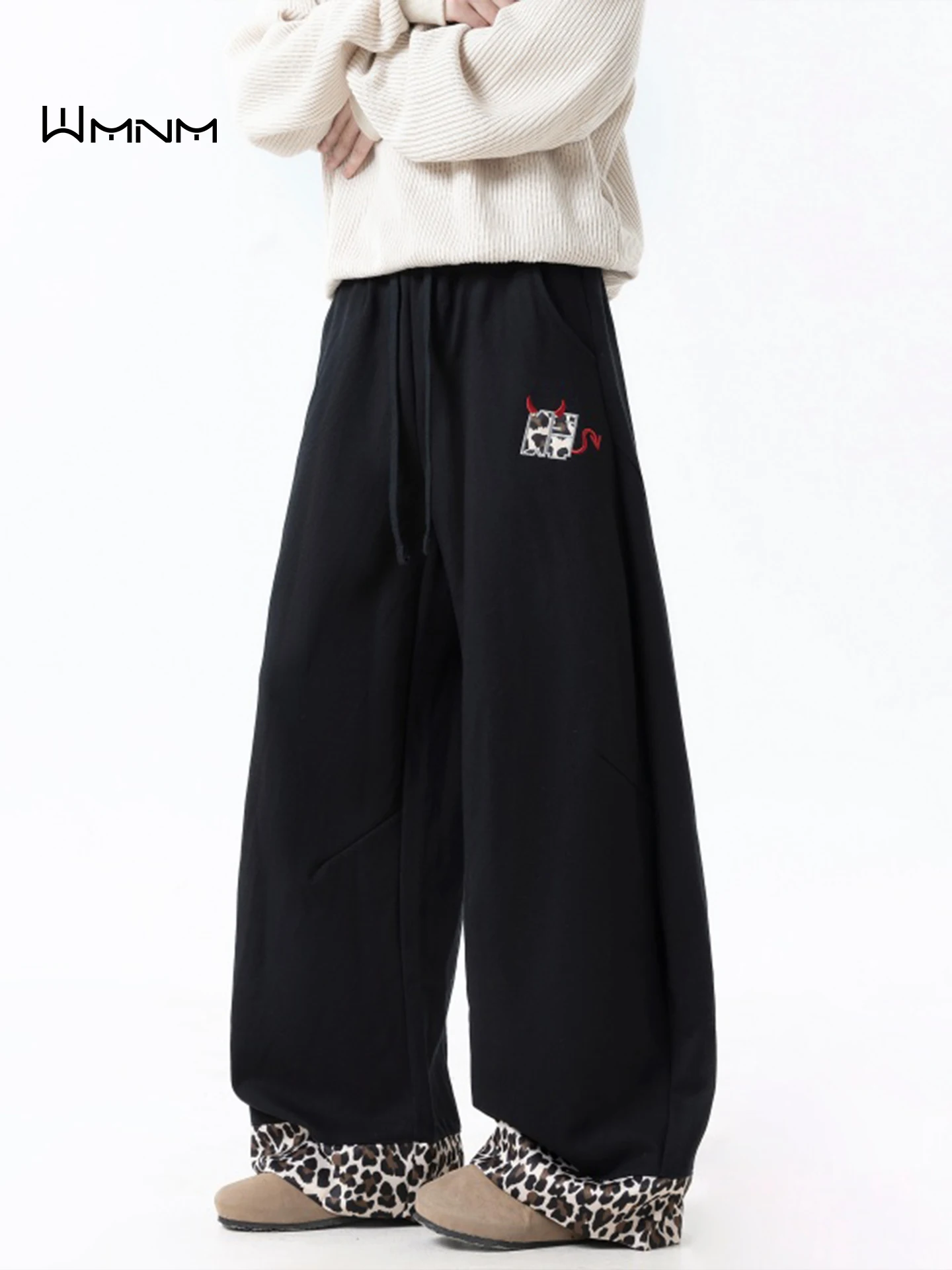 

American Sle Heavyweight Devil Embroidery Straight Leg Casual Pants Men Autumn Trendy Brand Drapey Spots Splicing Versatile...