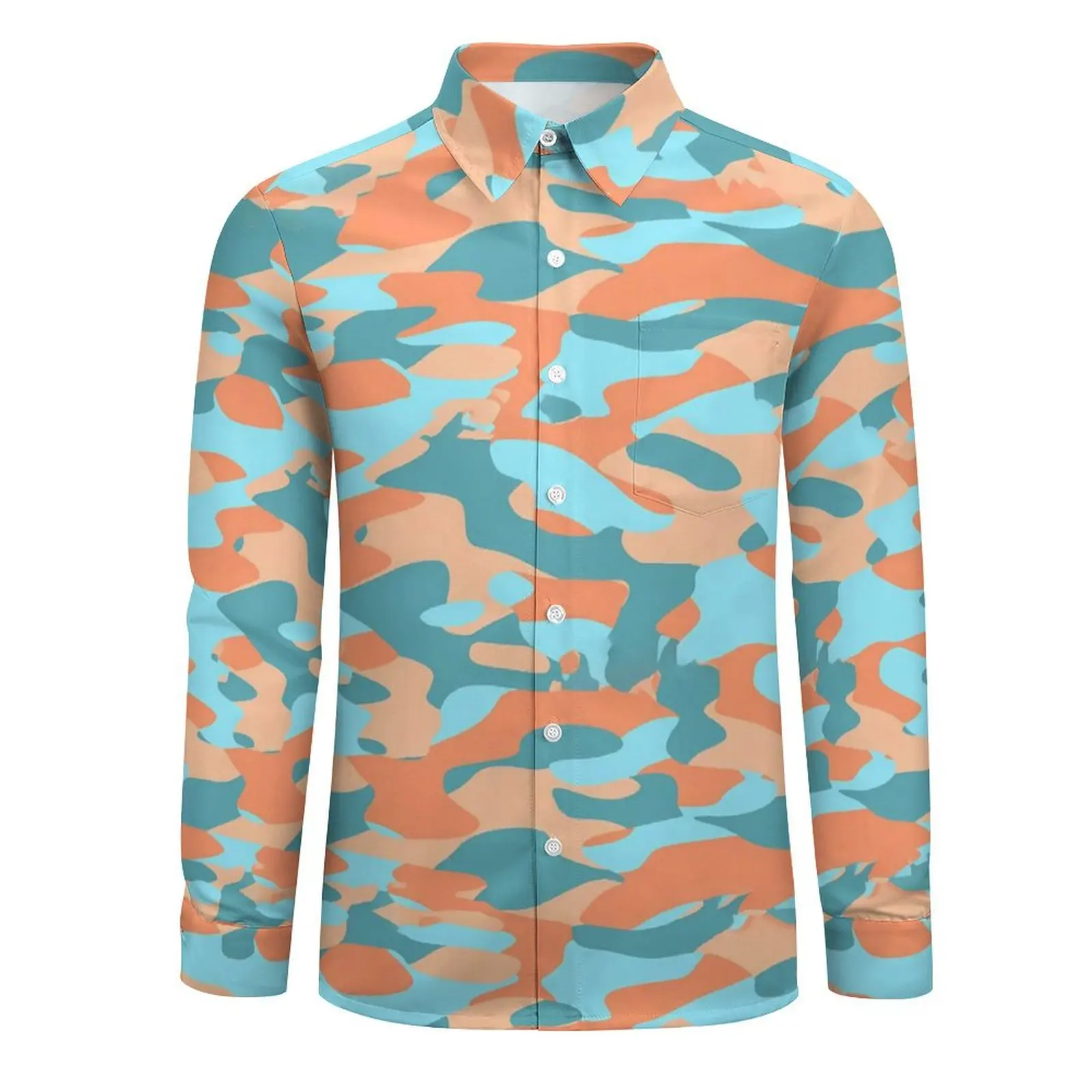 Camo Shirt Spring Orange Blue Camouflage Casual Shirts Men Classic Blouses Long Sleeve Design Stylish Clothing Plus Size