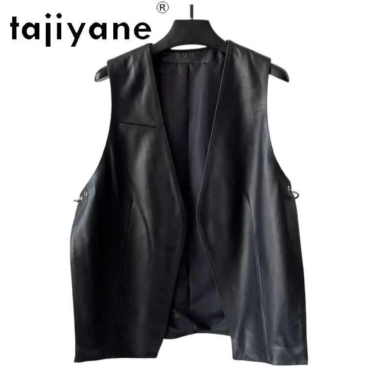 

TAJIYANE Real Leather Jacket V-neck Korean Vests Spring Autumn Waistcoat Sheepskin Jackets for Woman Coats Chaqueta Slim-fit
