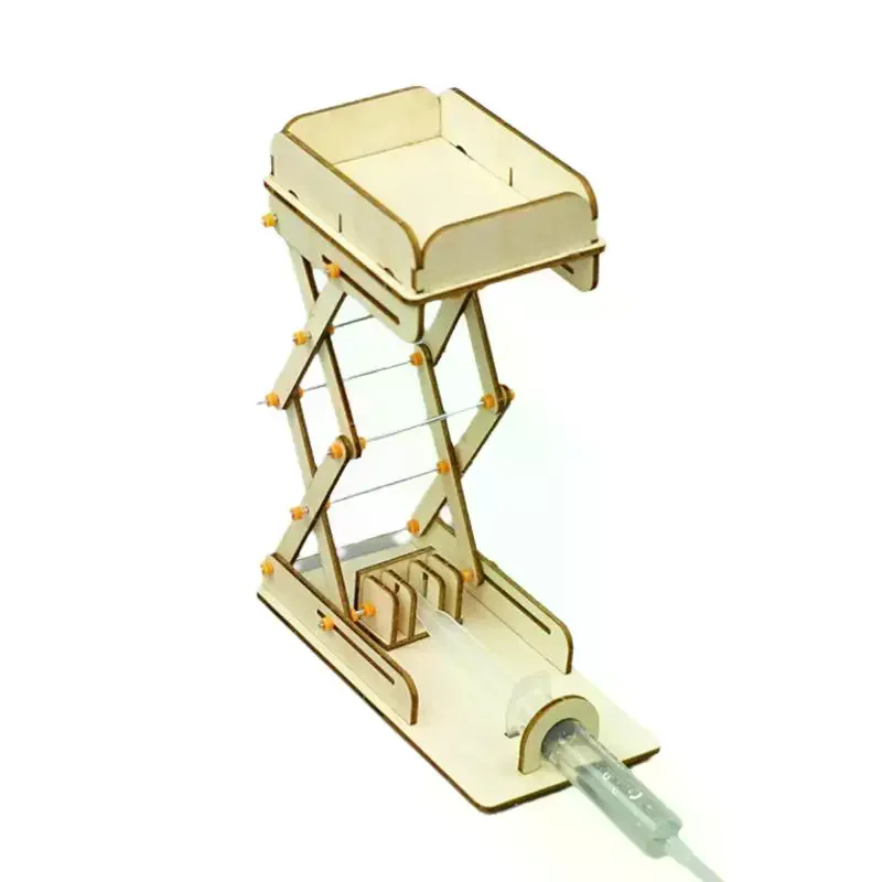 1세트 DIY 교육용 과학 실험 도구 나무 공기압 리프트 모델 키트 공압 유압 엘리베이터 시연 도구