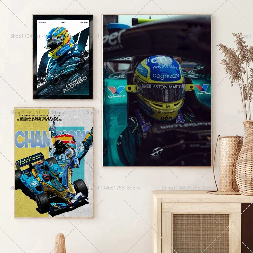 1PC Classic Competitive Sports Players Fernando Alonso Poster Self-adhesive Art Waterproof Paper Sticker Room Wall Decor