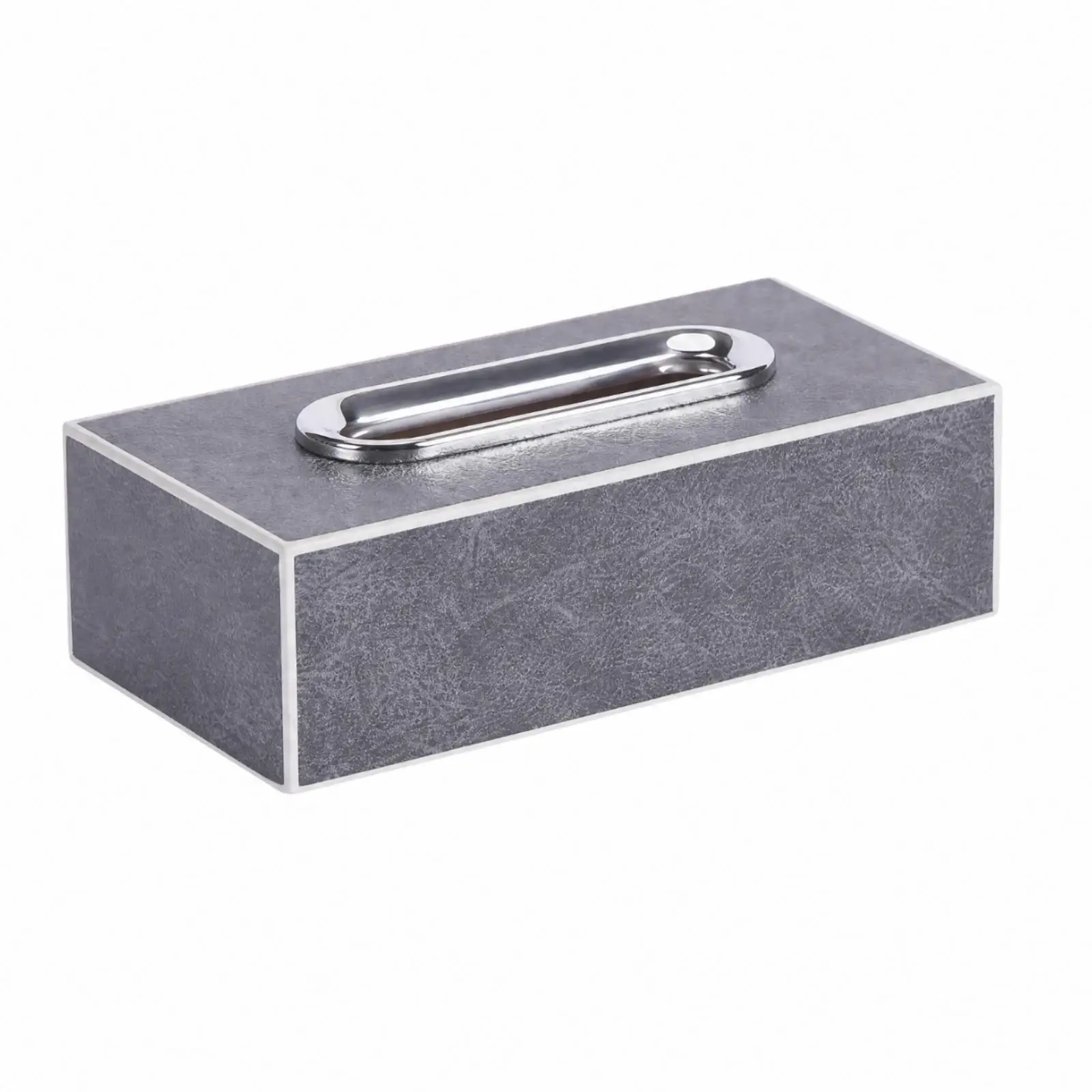 Rectangular Tissue Box with Metal Handle Decorative PU Leather Tissue Box Sturdy for Restroom, Bedroom, Hospitality Places