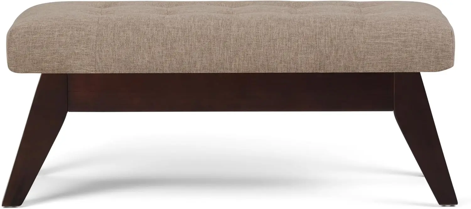 40 inch Wide Mid Century Modern Rectangle Tufted Ottoman Bench in Fawn Brown Linen Look Fabric, Assemble