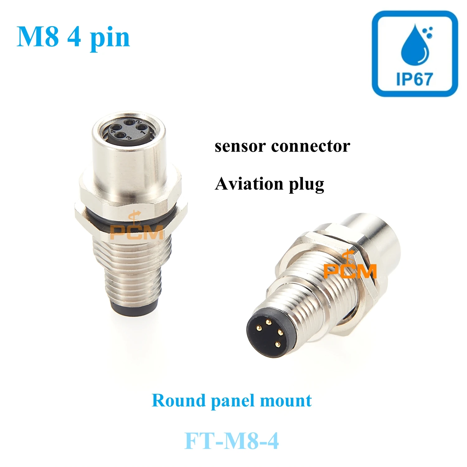 2pcs M8 4Pin Male to Female Connector IP67 Waterproof Circular Panel Mount Connector Aluminum M8 Aviation plug Sensor connector