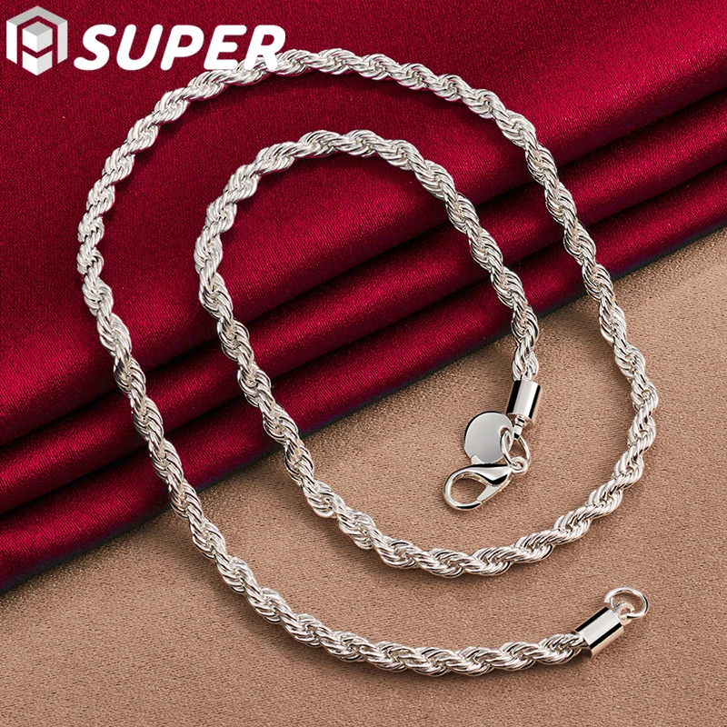 

925 Sterling Silver 16/18/20/22/24 Inch 4mm Twisted Rope Chain Necklace For Women Man Fashion Wedding Charm Jewelry