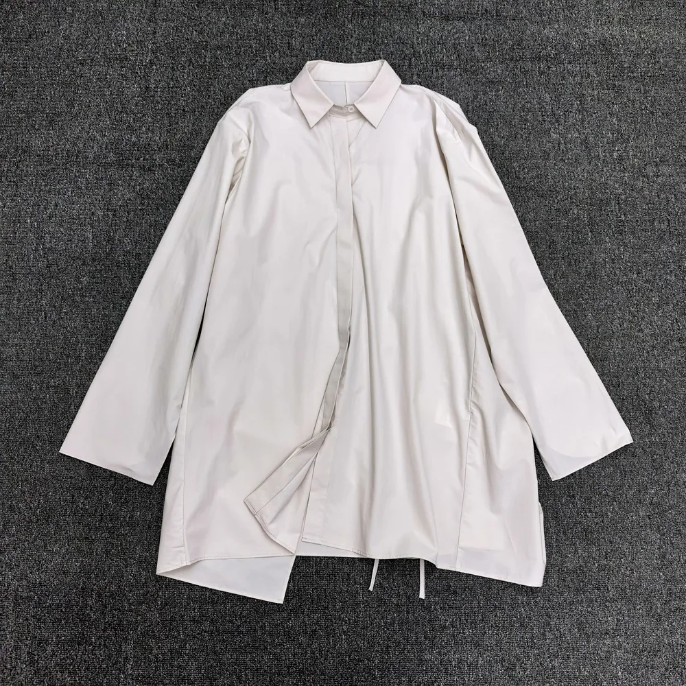 

Maxdutti Nordic Minimalist Lazy Cotton Loose Long Sleeved Shirt Women's French Loose Lace Up Shirt Woman clothing Women's Shirt