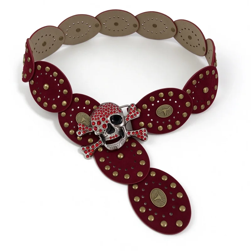 1 piece of women's waist belt with thin velvet rivets, rhinestone punk fashion, versatile and suitable for daily commuting