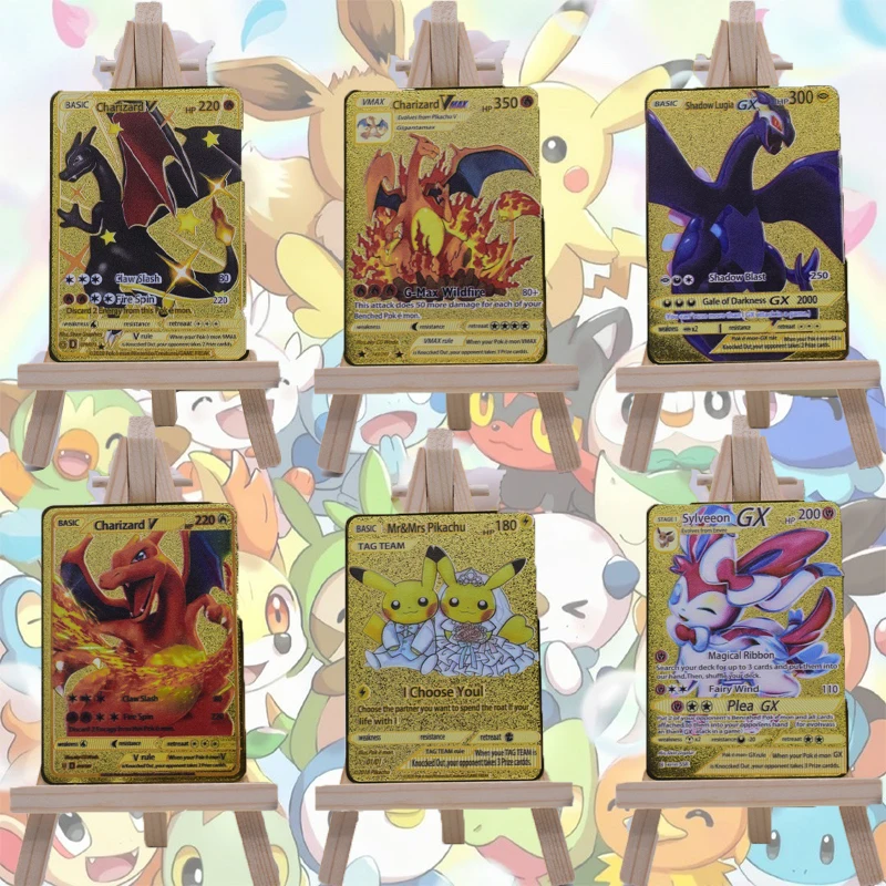 

Серия Pokemon, аниме-карточный магазин, самодельные металлические карты, Пикачу Чаризард, аниме, периферийные устройства, игры для отдыха, коллекция карт, орнамент
