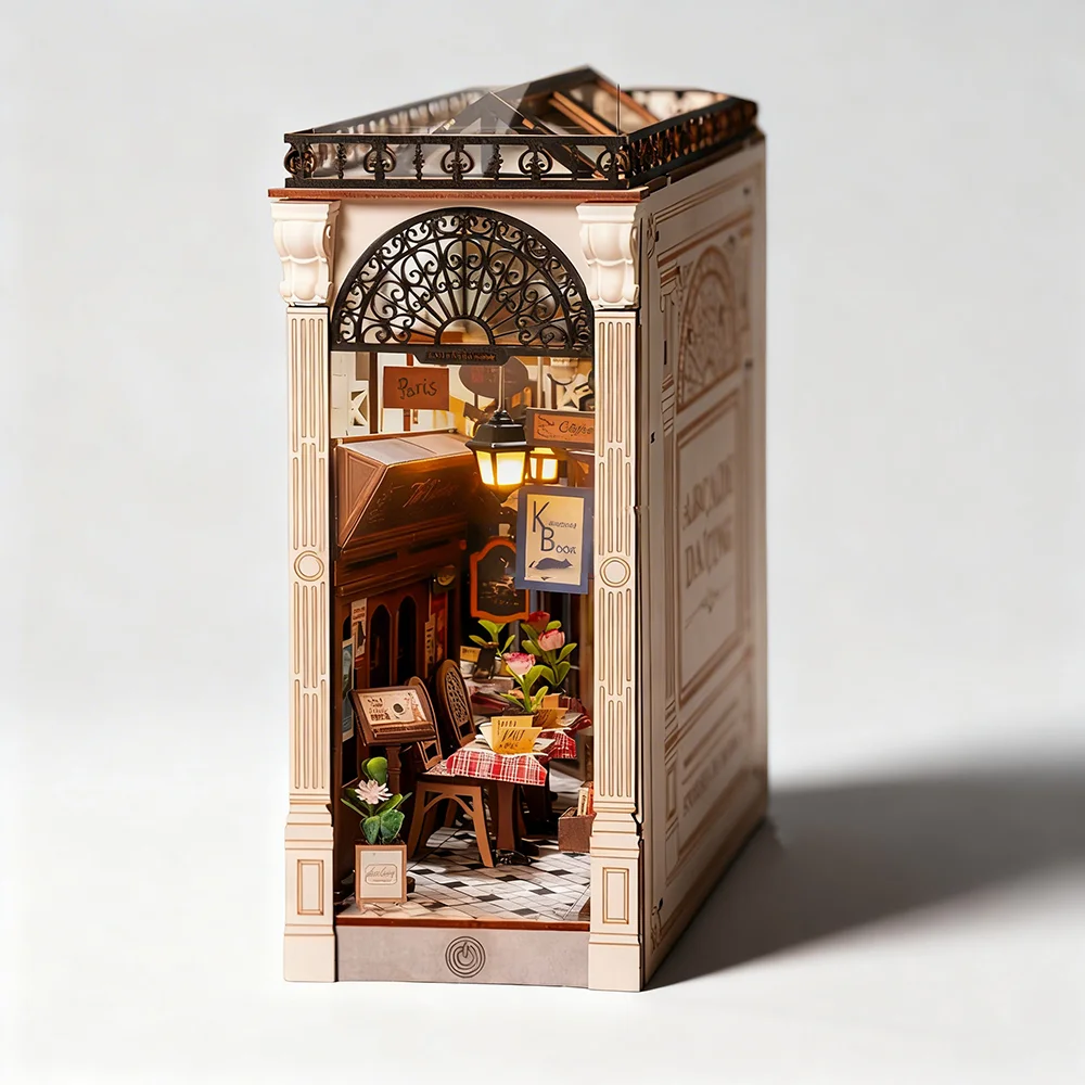 Paris Bookstore 3D Puzzle DIY Miniature Model Kit w/ LED Light  Adult Decompression Toy  Vintage French Cafe & Library Building