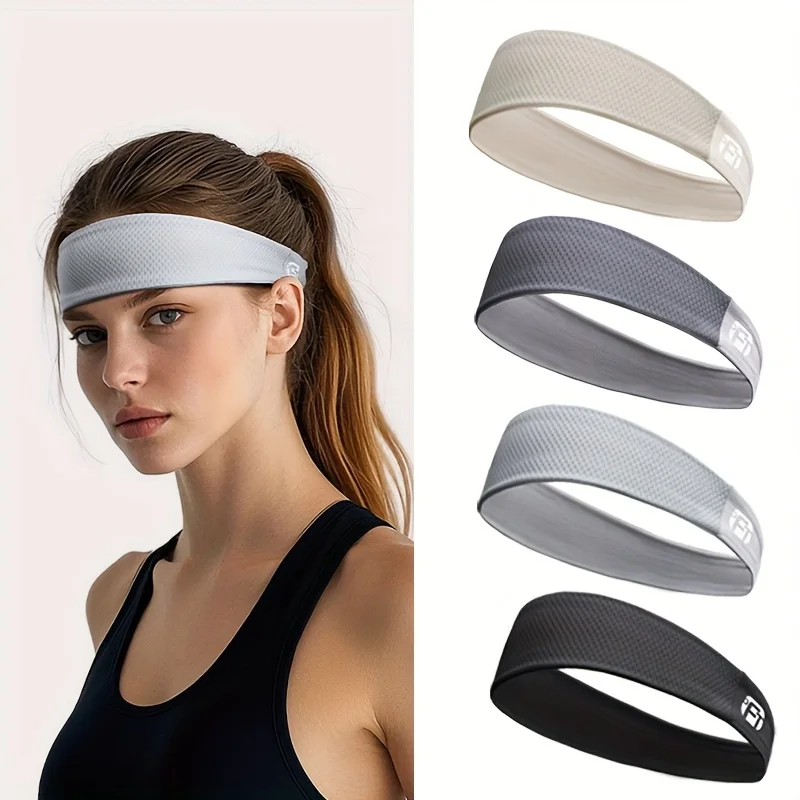 3pcs defatu·s cooling fiber sports headbands, breathable sweat-wicking elastic hair bands for men women, 3 colors available light beige gray black, suitable for gym running outdoor and daily use