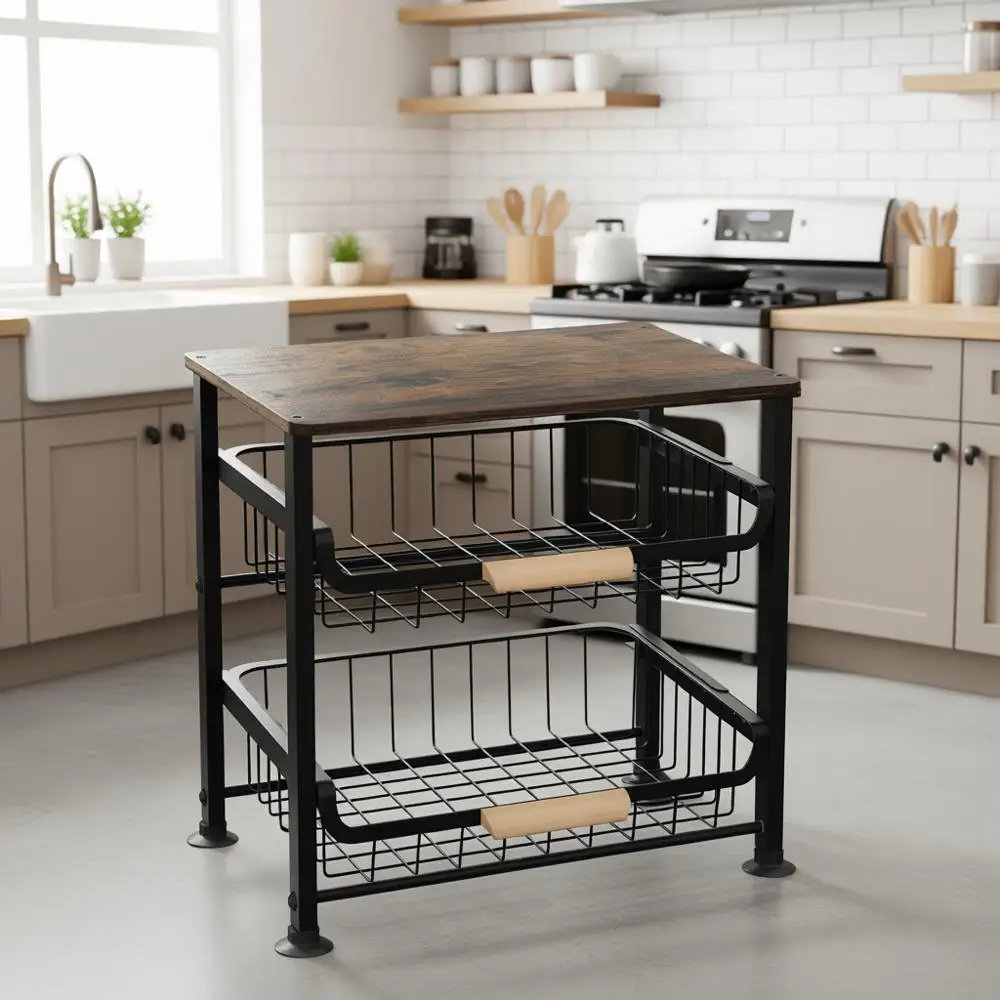 

Трехуровневая выдвижная металлическая корзина для хранения на кухонной столешнице с ручкой для закусок и органайзеров