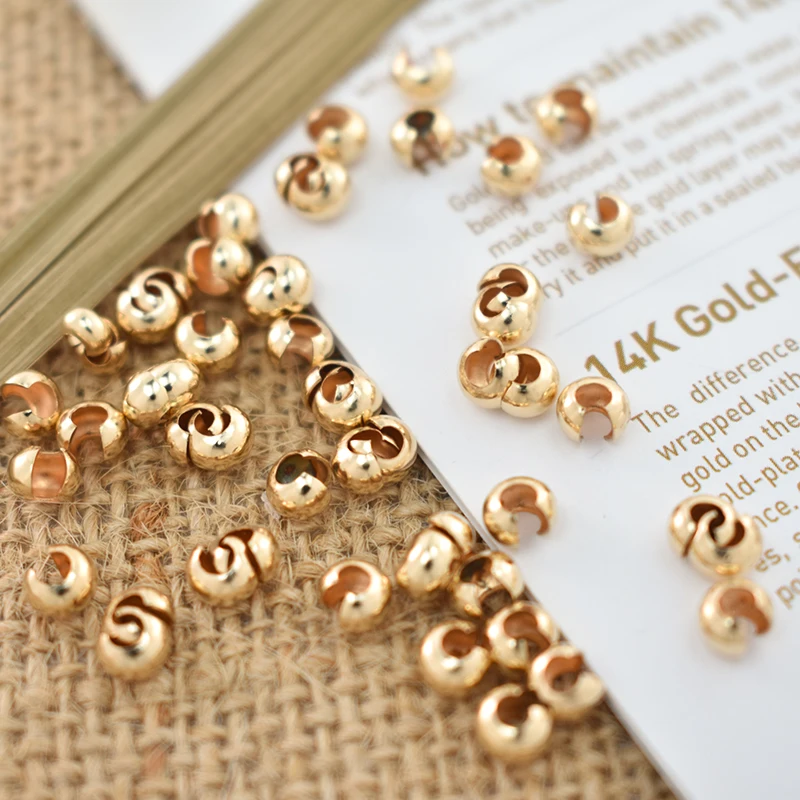 100% 14K Goldfilled Endperlen Gold-Crimp-Cover Schmuckherstellung Handgemachtes DIY-Zubehör Gold-Schmuckzubehör Rocailles – Detail 9