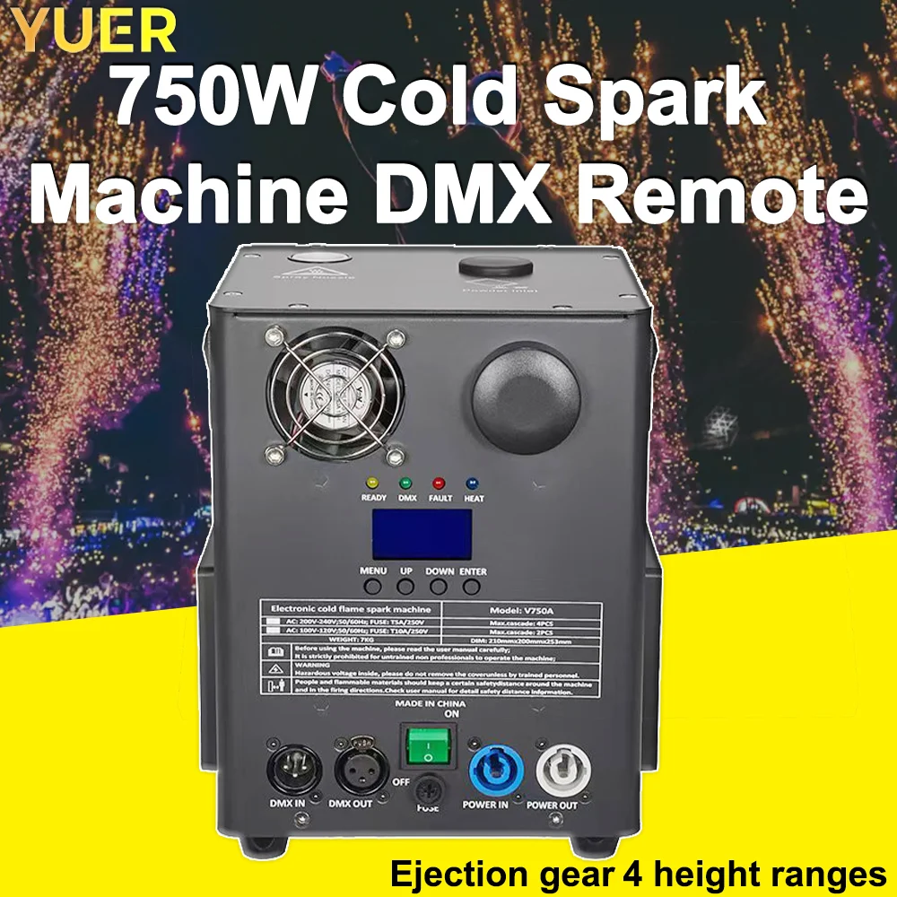 YUER 750W Electronic Cold Flame Top Spraying Machine Stage Equipment Remote DMX512 Control For Wedding Musical Show