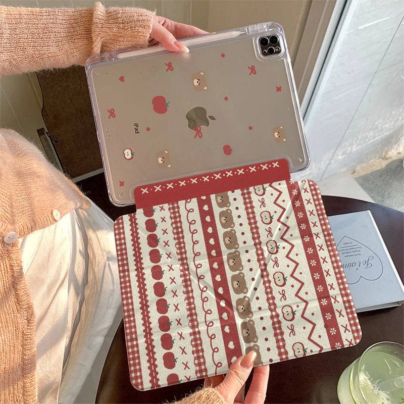 

Cute Bear Red Apple Love Tablet Case For iPad Pro 11 12.9 13 M2 M4 M3 M5 Shell 8.3 9.7 10.2 5/6/7/8/9/10/11th Air 3 4 5 6 Cover