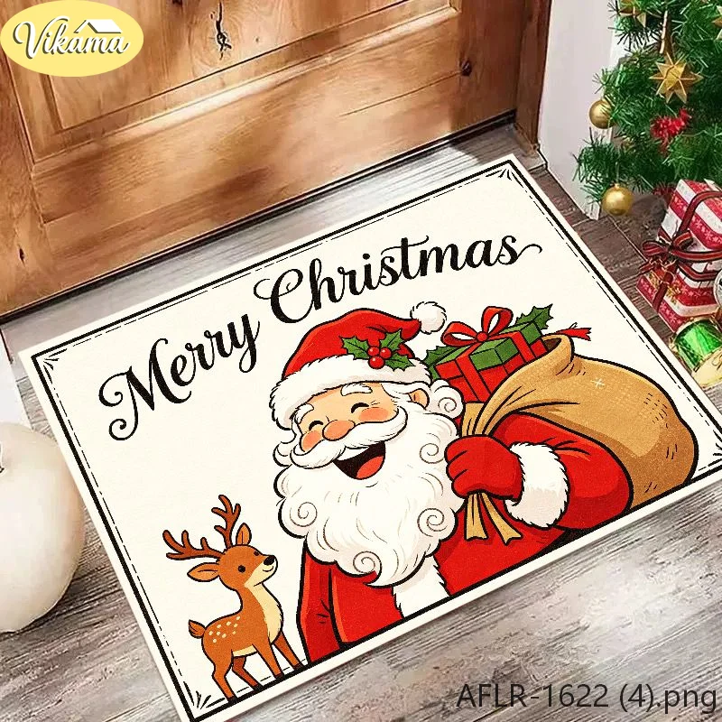 VIKAMA Cartoon Santa Claus Christmas Rug, Non-Slip, Absorbent Indoor/Outdoor Entryway Mat, Christmas Home Decor