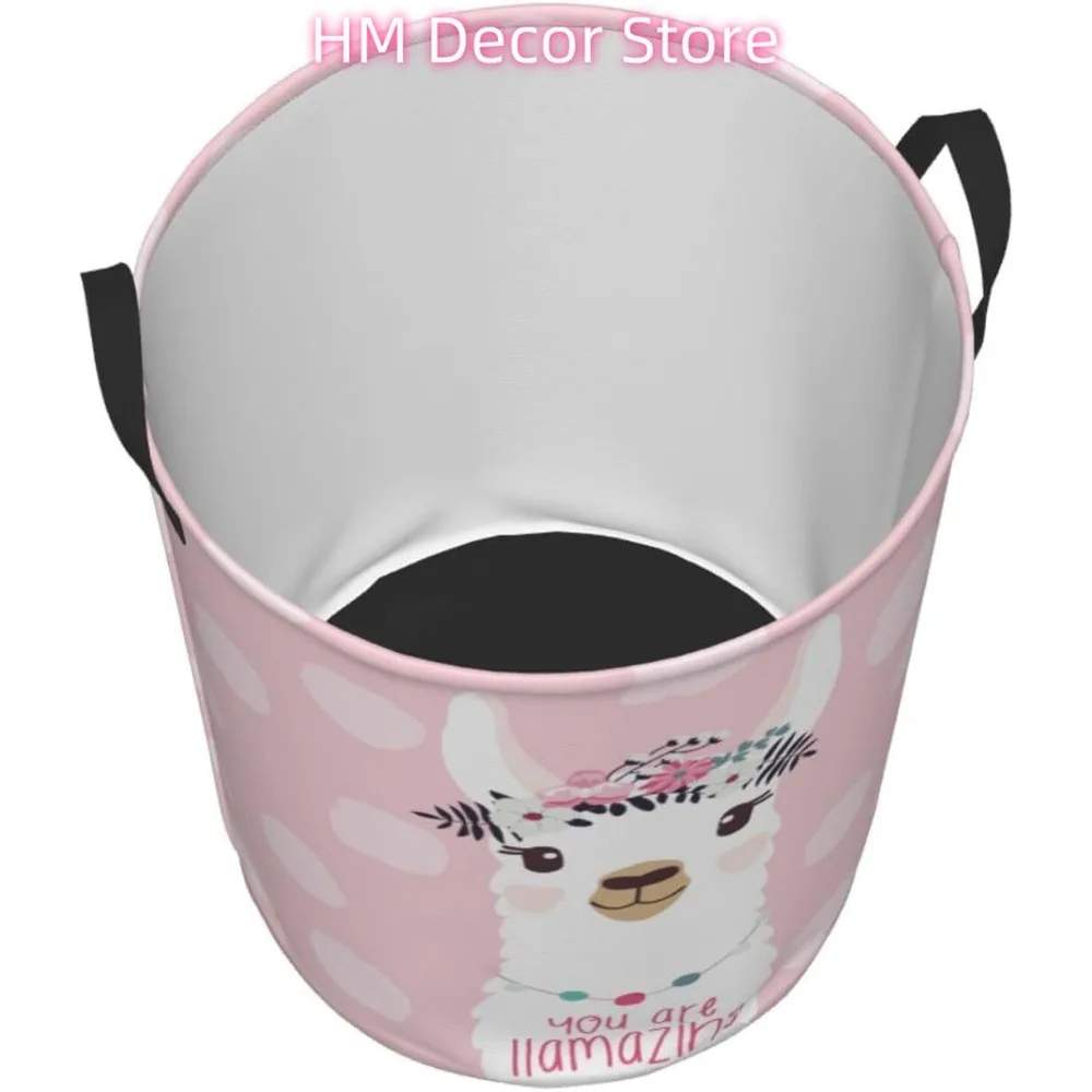 Laundry Basket,Pink You are llamazing Drama Llama Bathroom Organizer Basket Waterproof Foldable Cloth Hamper with Lining for Hom - view 3