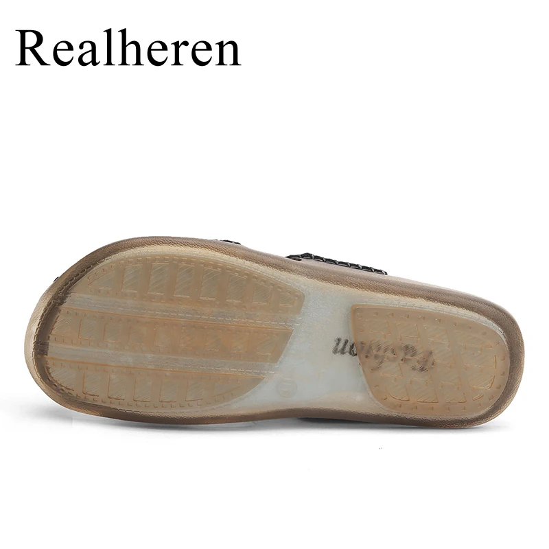 Men Leather Flat Slides Slippers Outdoor Indoor Home House Slip On Sandals Summer Shoes Big Size 47 48