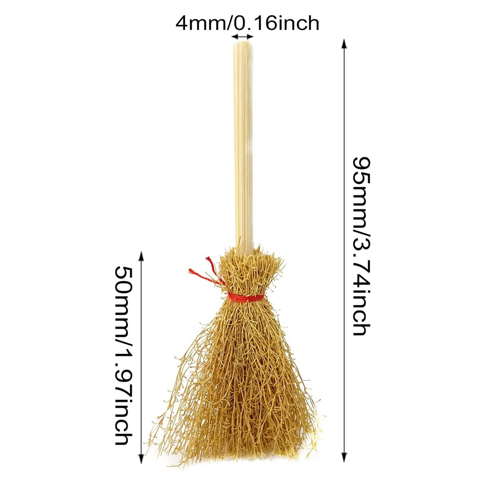 60Pcs Miniature Artificial Mini Straw Brooms with Red Ropes Halloween Straw Decoration Witches Decor Toy
