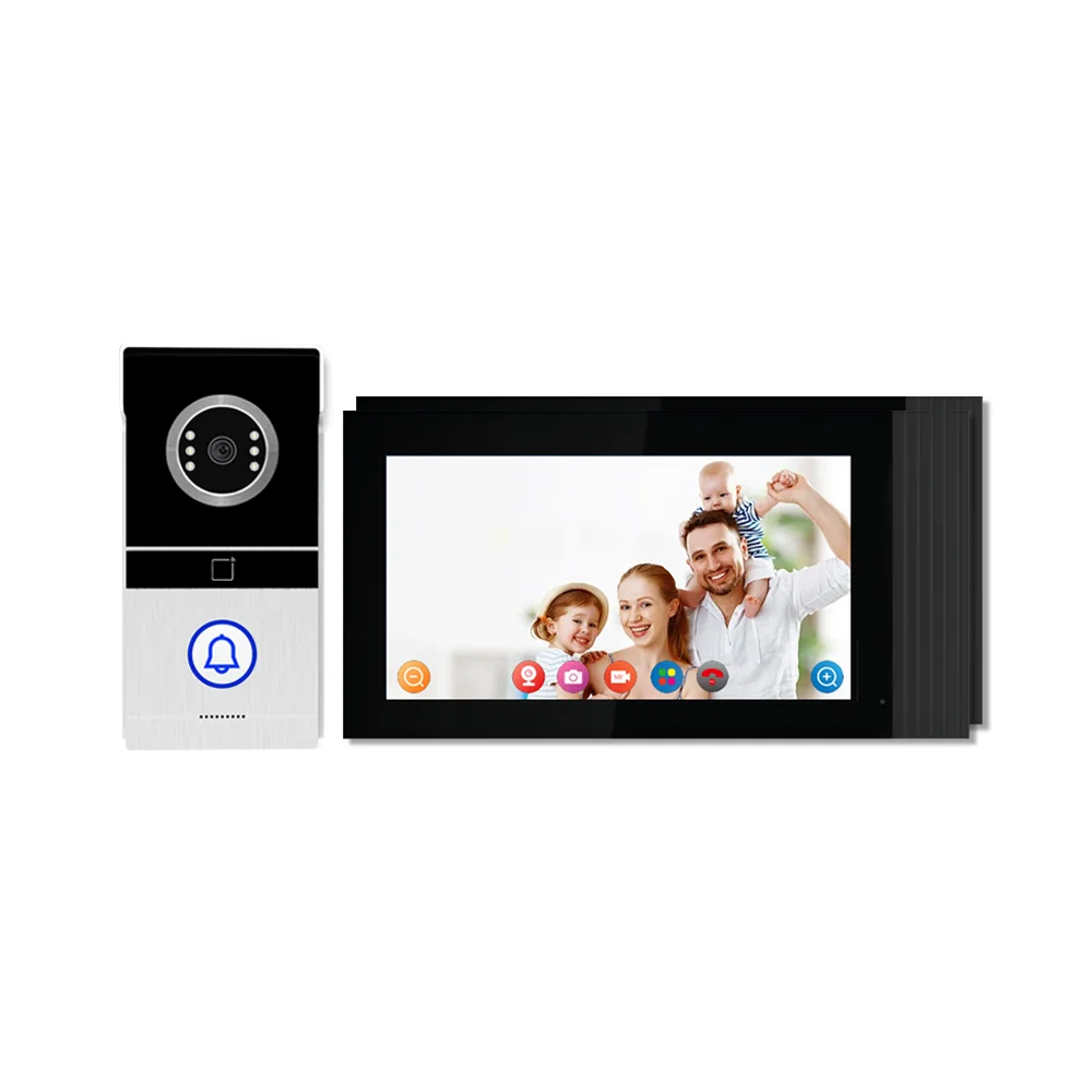 Tuya 1 Outdoor doorbell + 2 Indoor Monitor WiFi Video Intercom System, 7'' HD Touchscreen with 2-Way Audio,  Smart Door Entry