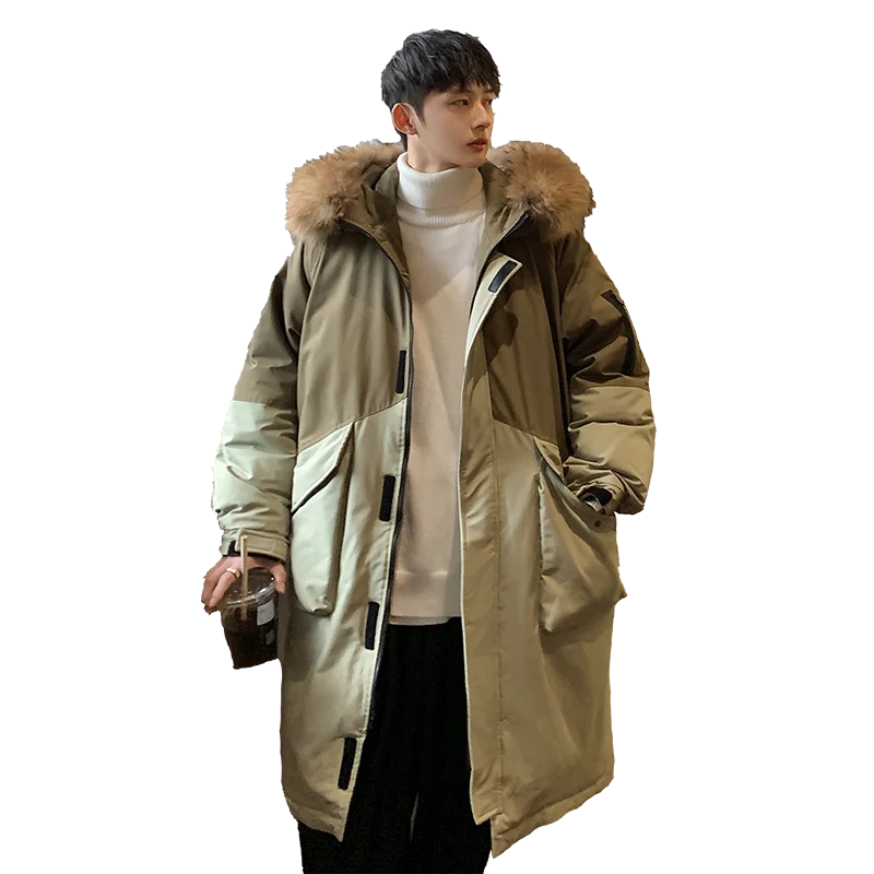 High Quality 2024 Winter Men\'s Long Warm Hooded White Duck Down Jacket Outwear Casual Loose Thicken Puffer Coat Windproof Parkas